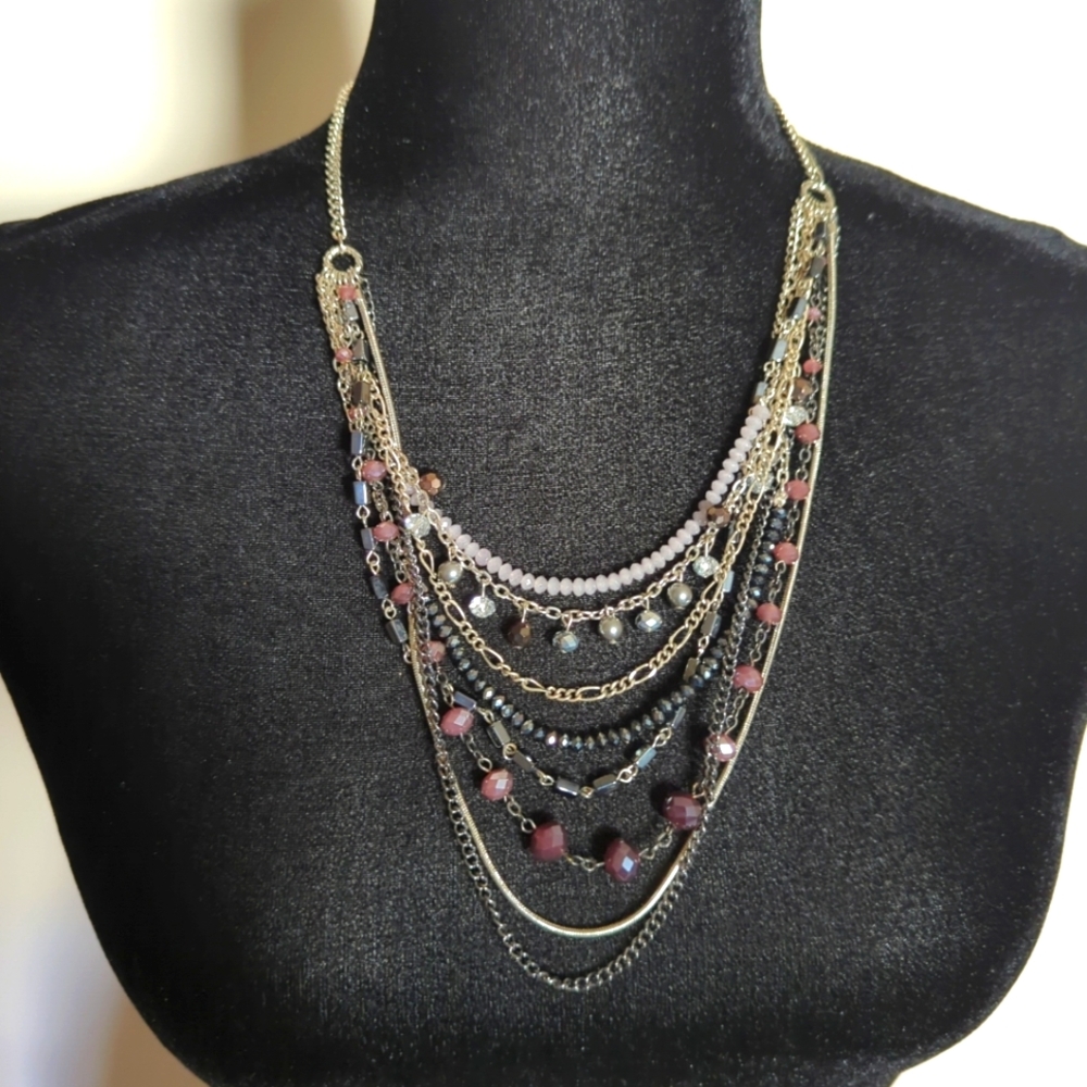 Loft Long Silver Tone Multi Strand Necklace Adjustable